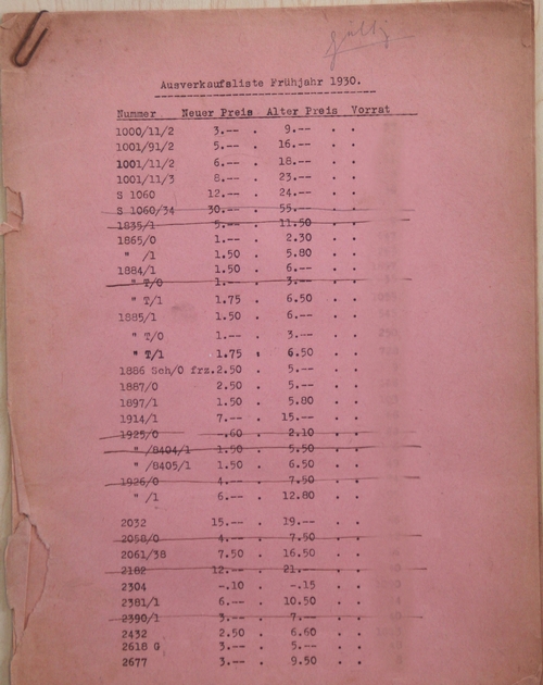 1930 Aufverkaufliste; 1 of 6 pages 